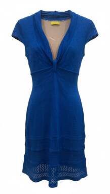 Catherine Malandrino Favorites Blue Pointelle Knit Cap Sleeve Dress
